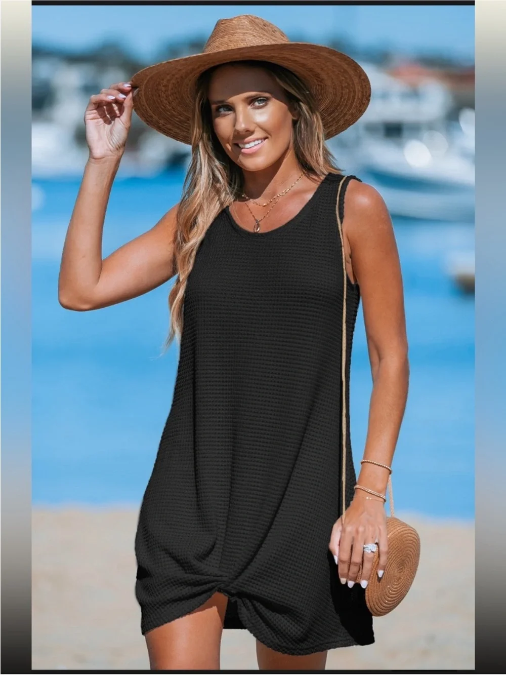 NWOT Cupshe Black Sleeveless Twisted Hem Mini CoverUp